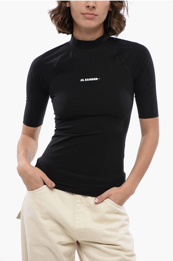 Shop Jil Sander Short-sleeved Tech Fabric Top With Printed Logo