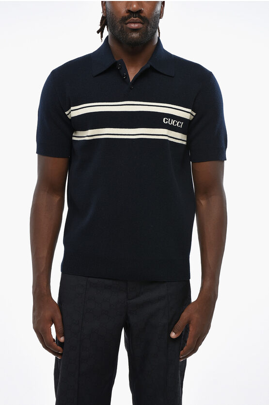 Gucci Short Sleeved Wool And Cashmere Sweater With Polo Neck In Black