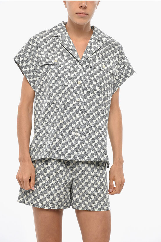 Tory Burch Short-sleeved Zebra Cotton Shirt In Multi