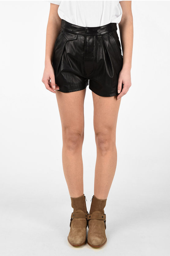 Dsquared2 Shorts in Pelle Vita Alta Con Tasche Laterali donna