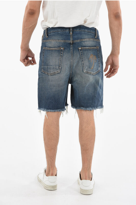 Palm Angels Shorts MANHATTAN in Denim con Fondo Sfrangiato uomo
