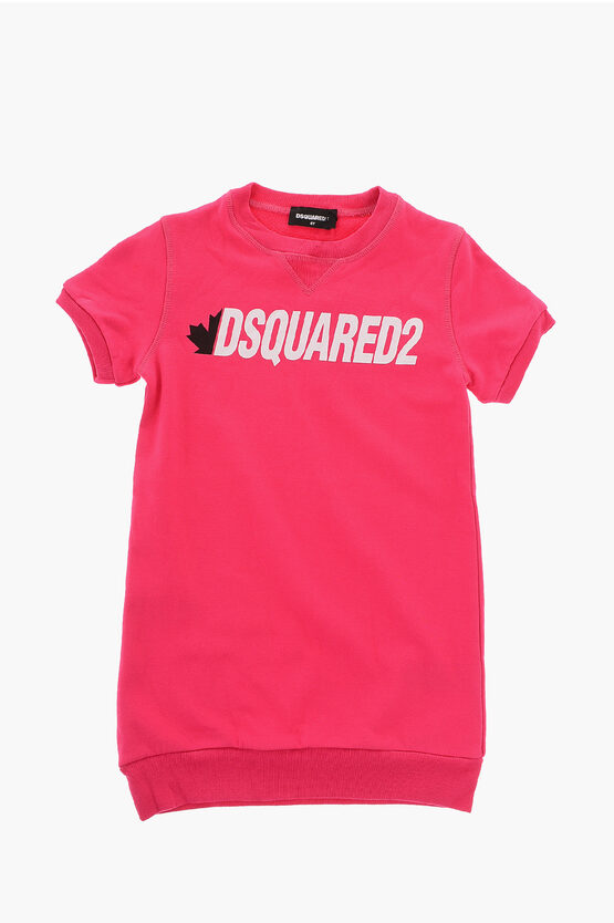 Dsquared2 Shorts Sleeve Sweat Dress With Logo-print On The Front In Pink