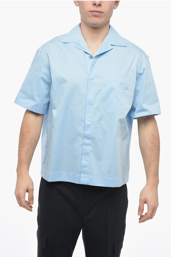 Neil Barrett Shorts-sleeved Boxy Fit Shirt With Breast Pocket In Blue