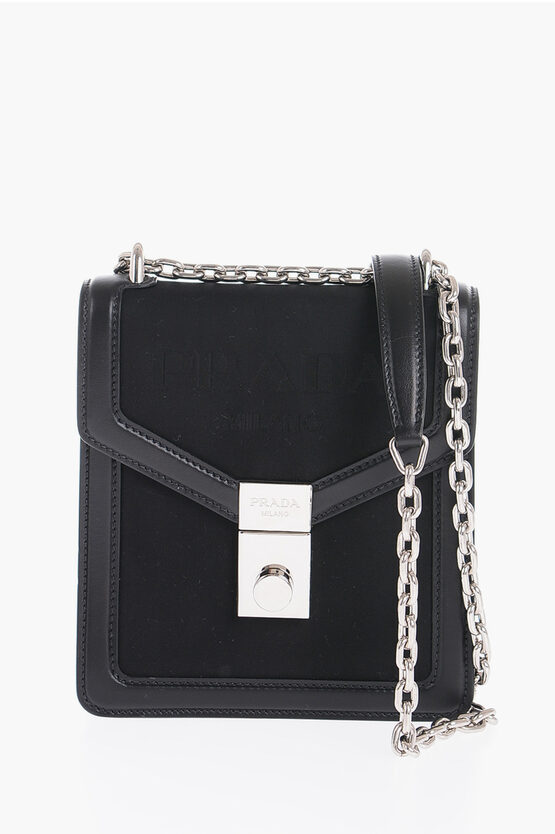 Prada Shoulder Bag With Leather Trim And Chain Strap In Black