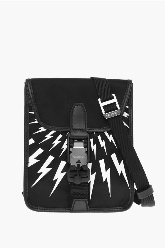 Neil Barrett Shoulder Fair-isle Thunderbolt Bag With Contrast Print And F In Black