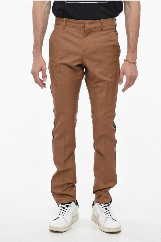 Valentino Side Contrasting Band Straight Fit Trousers In Brown