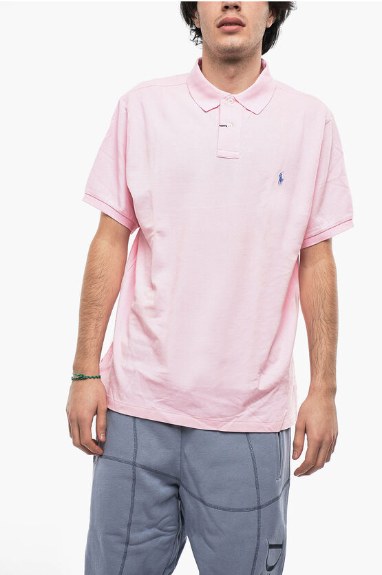 Polo Ralph Lauren Side Slits Cotton Polo Shirt In Pink