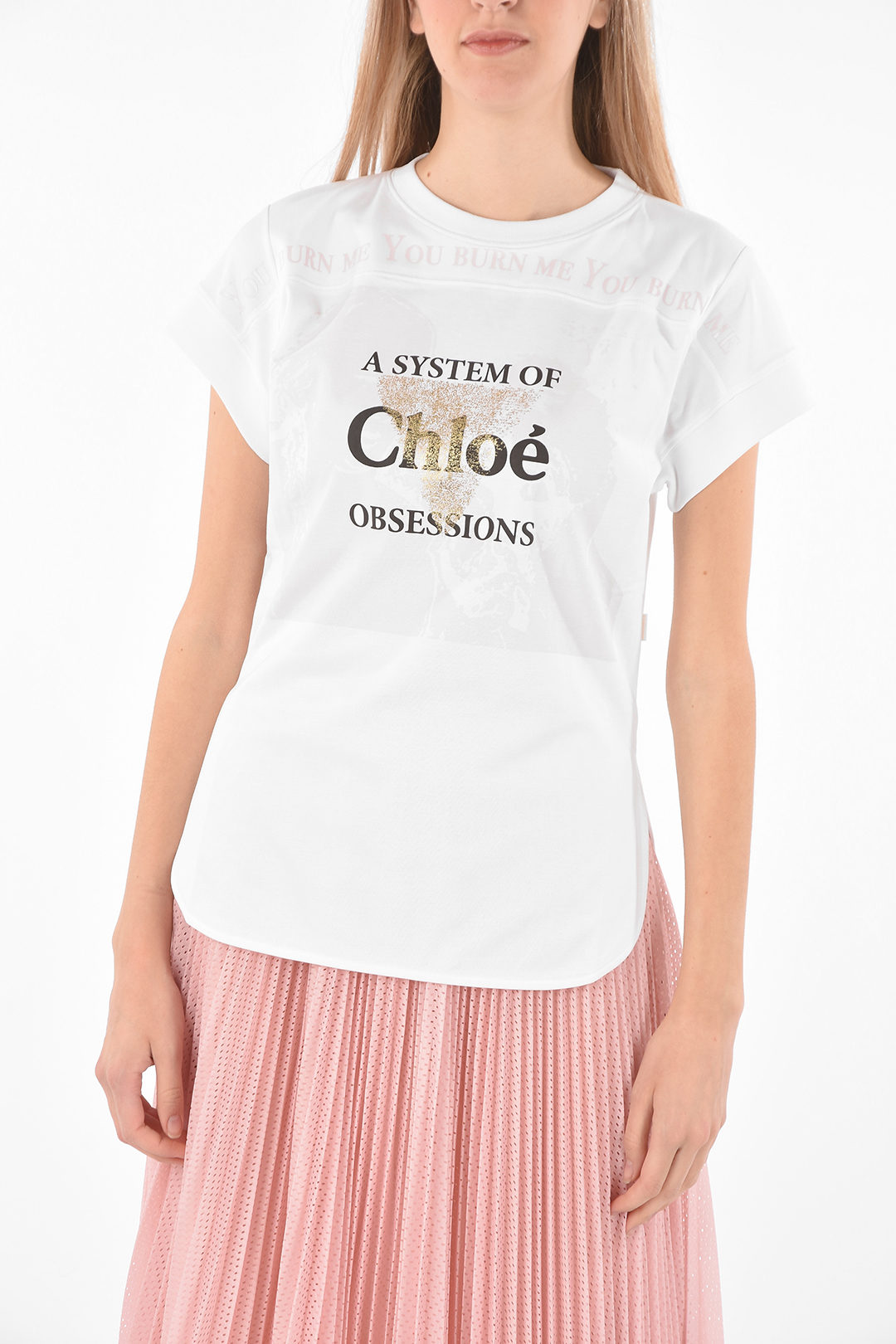 Tシャツ・カットソー CHLOE Women Tunic Tops CH25SJH20191101 WHITE Chloé Crew Neck Logo T Shirt In Cotton Jersey in Blossom