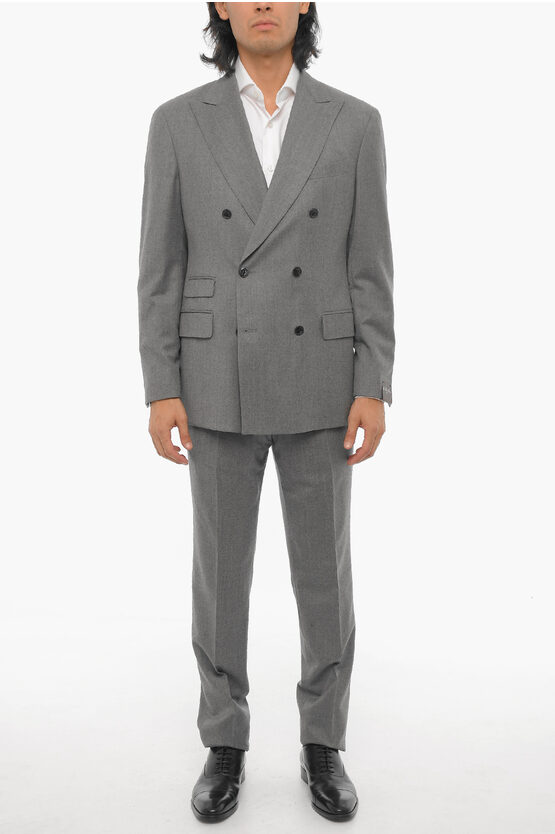 Shop Luigi Bianchi Side Vents Peak Lapel Double Breasted Suit