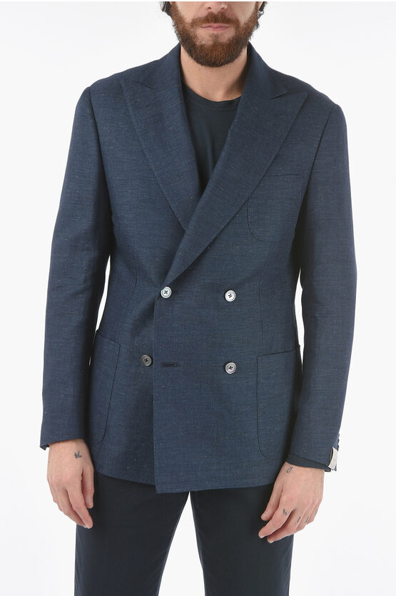 Corneliani Side Vents Peak Lapel Patch Pocket Gate Double-breasted Blaz In Blue