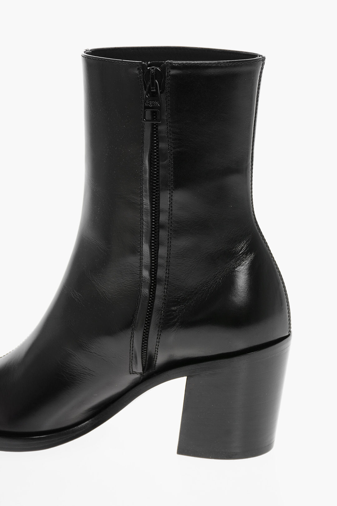 Alexander McQueen Side Zip Leather Booties with Point Metal Alexander McQueen Side Zip Leather Booties with Point Metal