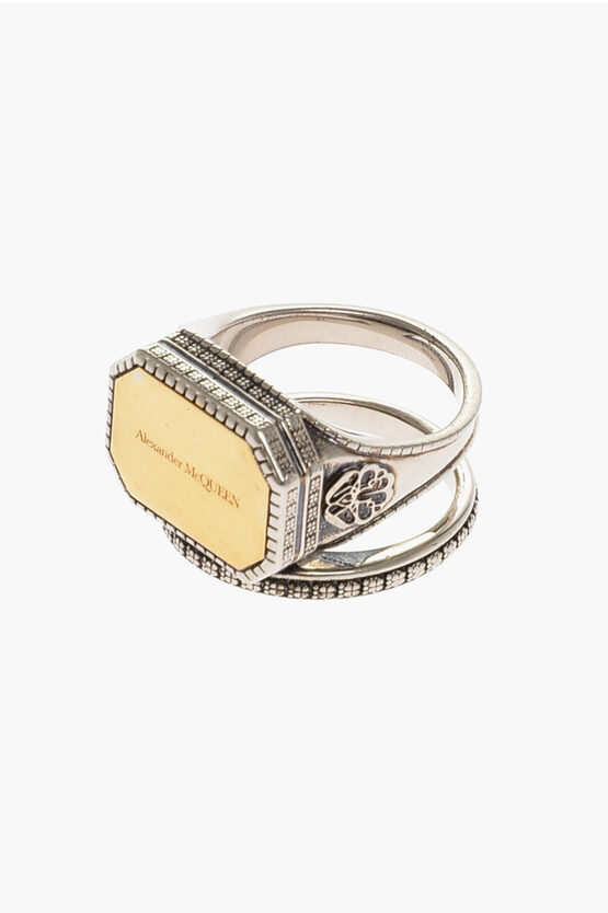 Shop Alexander Mcqueen Signet Ring With Gold-colored Plaque