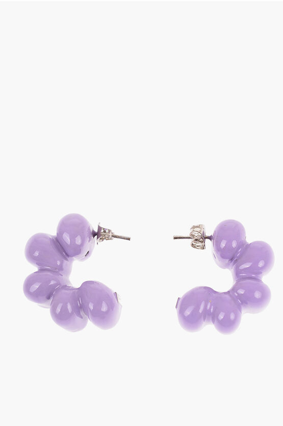Sunnei Siliconed Metal Puffy Semi-circle Earrings In Purple