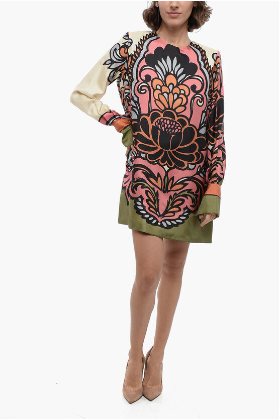 Co.go Silk A-line Dress With Floral Pattern In Multi