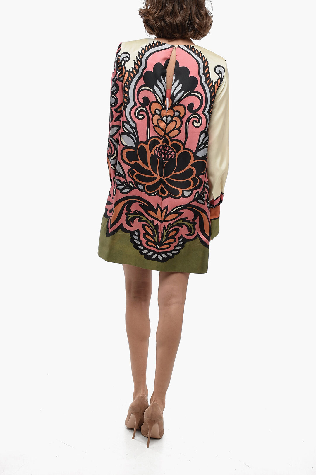 Printed Silk A-Line dress- Blue