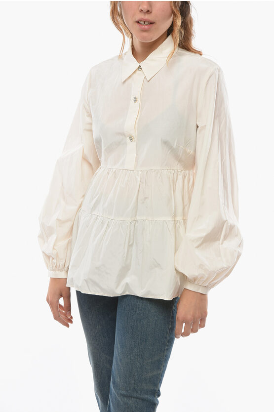 Kate Spade Silk And Cotton Blouse With Jewel Buttons And Ruffled Detail In White
