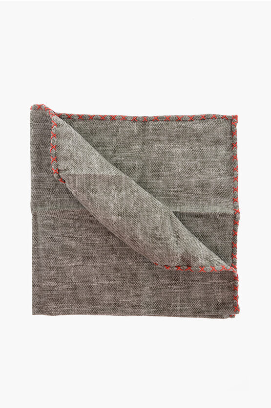 Brunello Cucinelli Silk And Cotton Pocket Square With Contrasting Edge In Gray