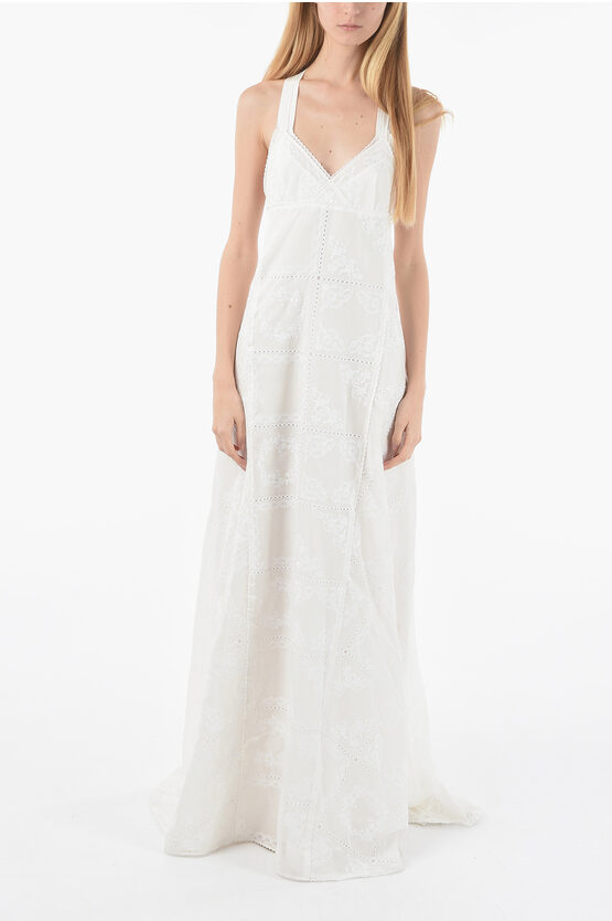 Chloé Silk And Cotton-voile Maxi Dress With Broderie Anglais Motif In White