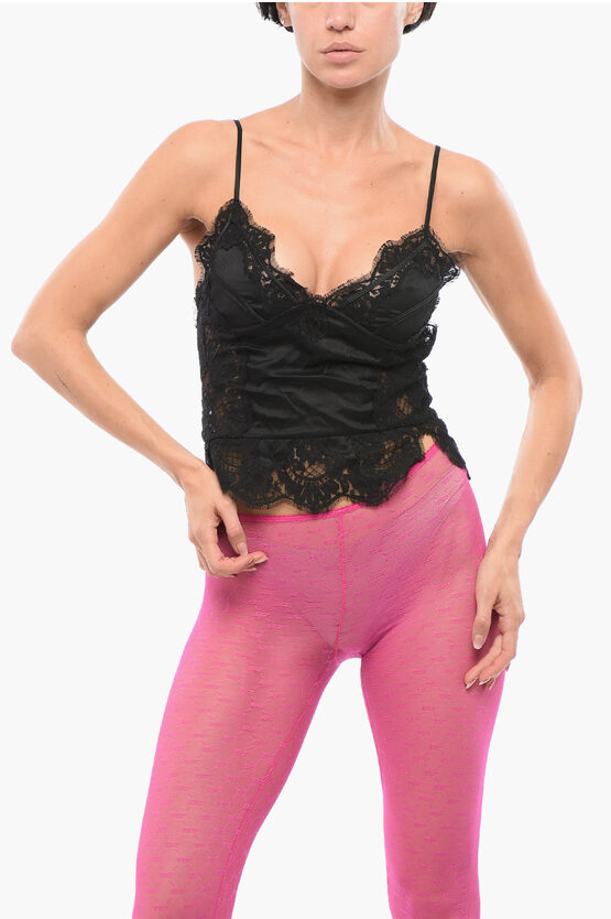 Dsquared2 Silk And Lace Crop Top In Black