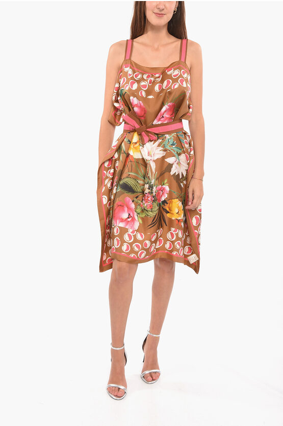 Shop Altea Silk Aria Dress With Floral Motif And Foulard