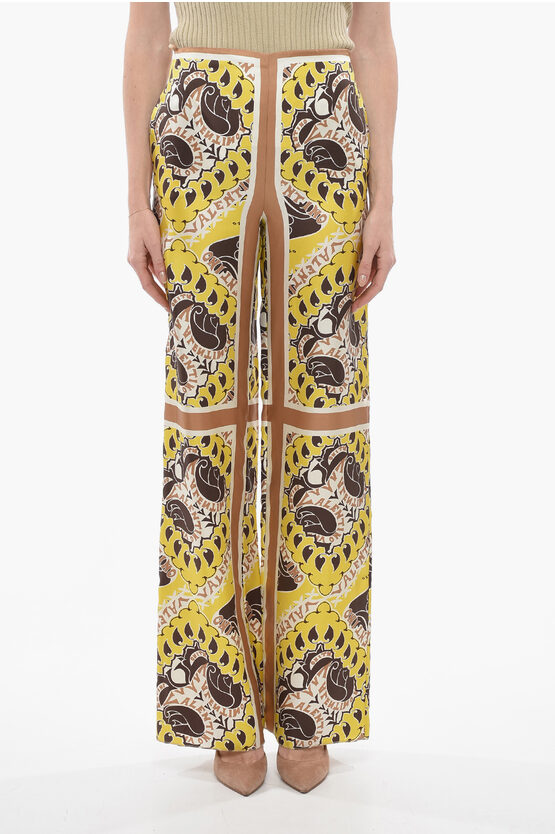 Valentino Silk Baggy Pants With Bandana Pattern In Yellow