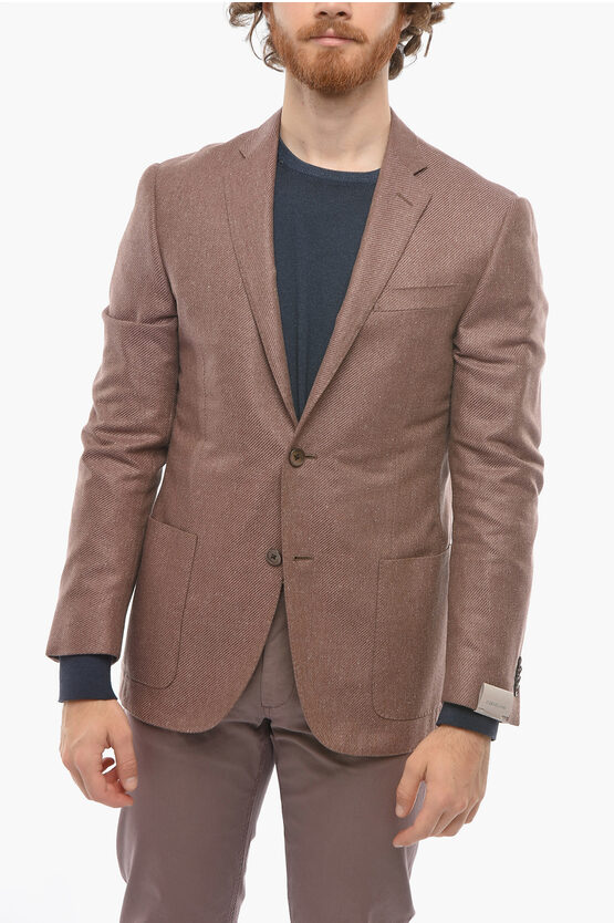 Corneliani Silk-blend Academy Soft Blazer With Hopsack Pattern In Brown