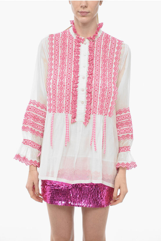 Péro Silk-blend Blouse With Broderie Anglaise In Pink