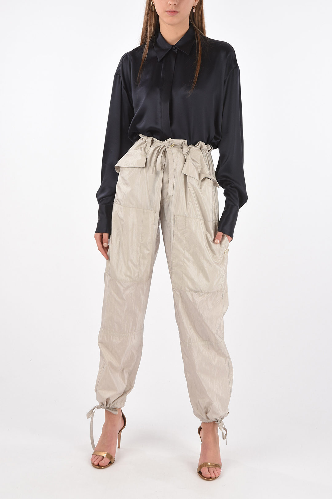 Silk Blend Cargo Pants with Drawstring