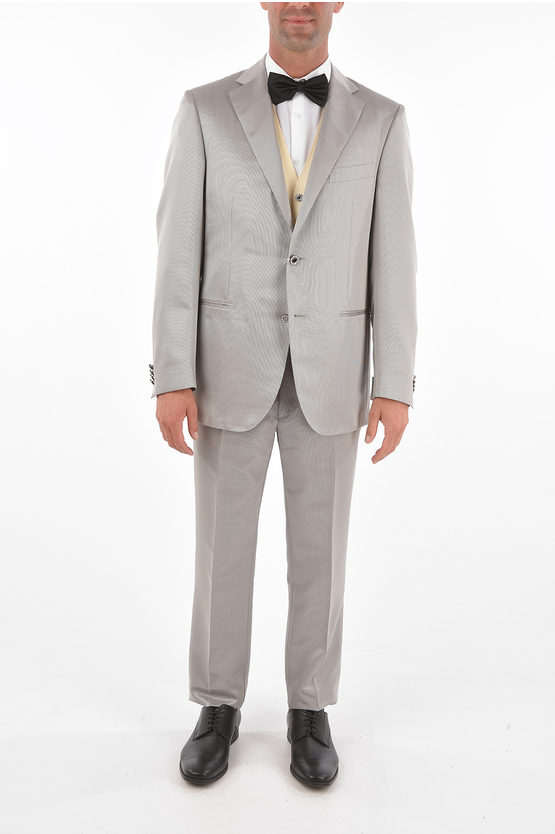 Corneliani Silk Blend Cerimony Leader Suit With 5-button Vest In Brown