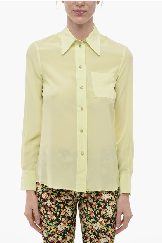 Lanvin Silk Blend Chiffon Shirt With Breast-pocket In Yellow