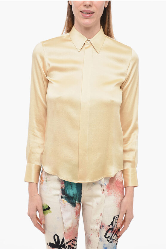 Ami Alexandre Mattiussi Silk Blend Hidden Buttoning Shirt In Gold
