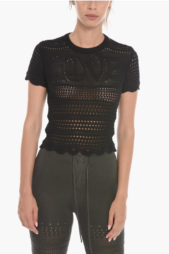Amiri Silk Blend Love Crochet T-shirt In Black