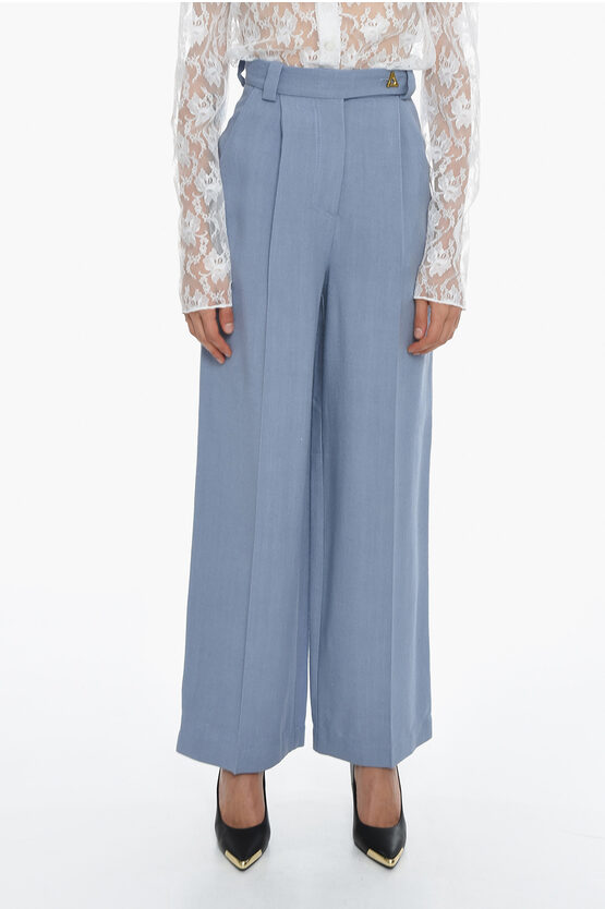 Aeron Silk-blend Manuela Wide-leg Trousers With Single Pleat In Blue
