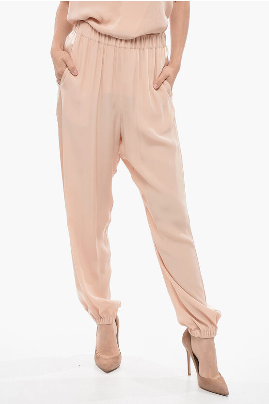 Shop Fabiana Filippi Silk Blend Pants With Elastic Cuffs