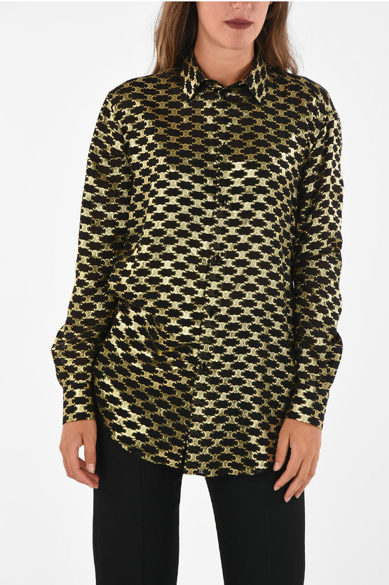 Celine Silk Blend Shirt With Lurex Monogram Pattern In Multi