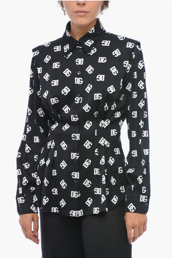 Shop Dolce & Gabbana Silk Blend Slim Fit Shirt With Monogram Pattern