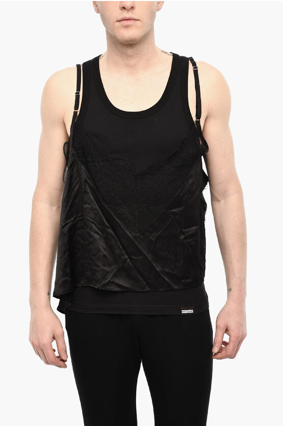 Dsquared2 Silk Blend Underwear Tank Top With Lace Hem
