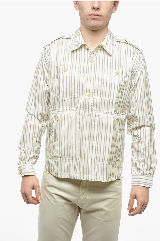 Shop Dior Silk Blend Utility Shirt With Balanced Stripe Motif