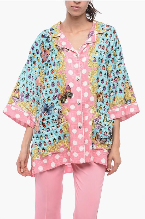 Shop Versace Silk-blended Shirt With Multicolored Pattern