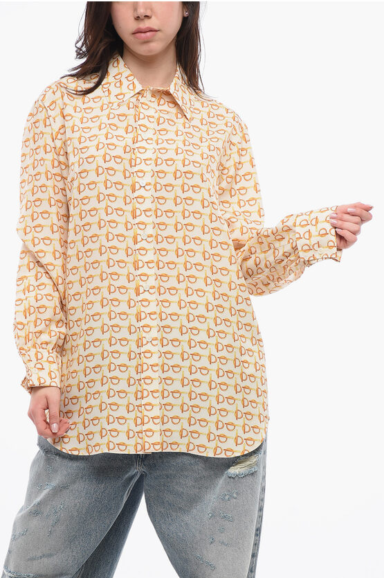 Burberry B-closure Print Silk Poplin Shirt