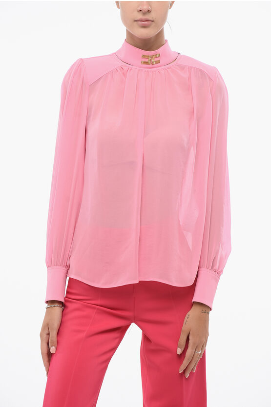 Elisabetta Franchi Silk Blouse With Padded Shoulders In Pink