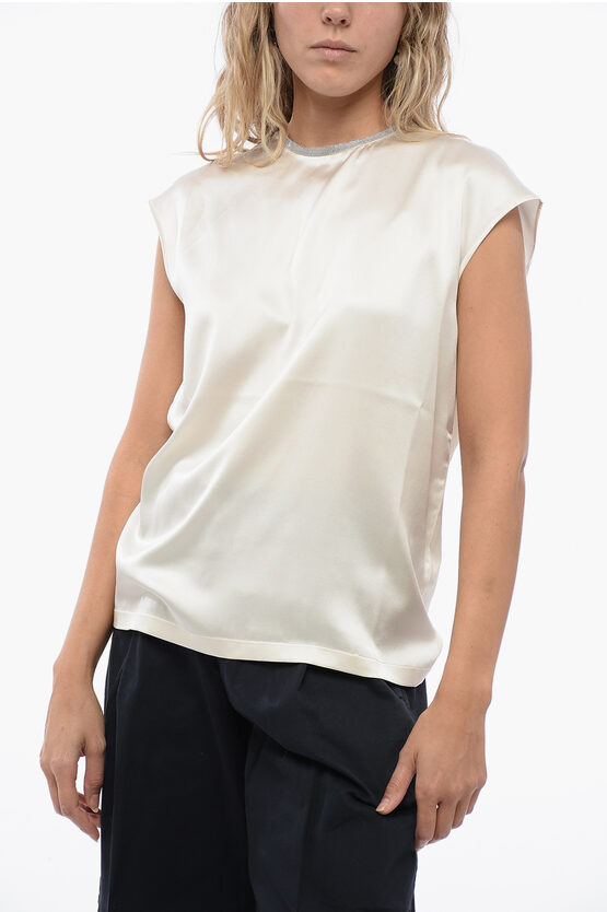 Fabiana Filippi Silk Blouse With Shimmer Detail In Neutral