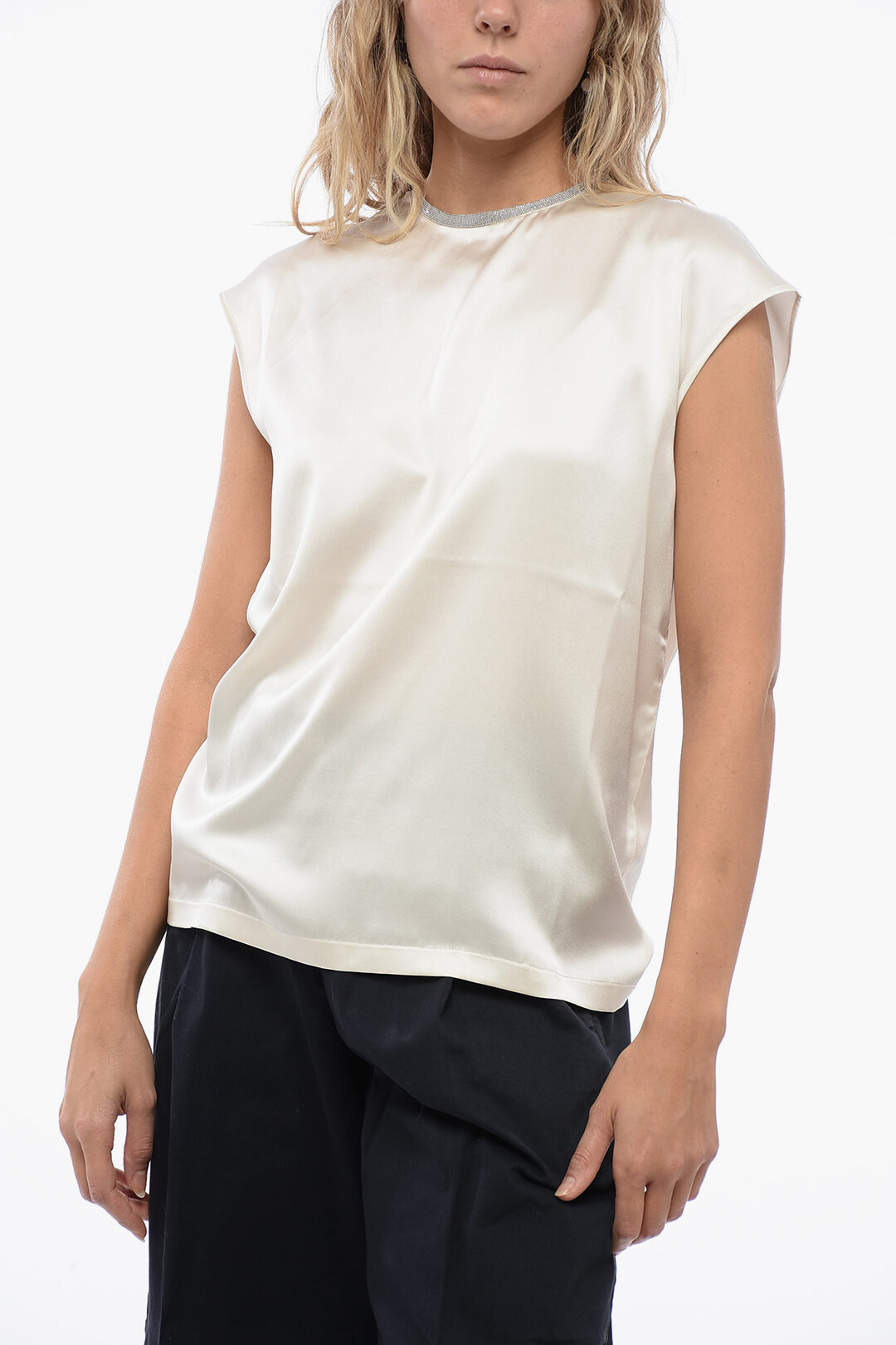 Fabiana Filippi outlet White Short Sleeve Silk Top Size XS