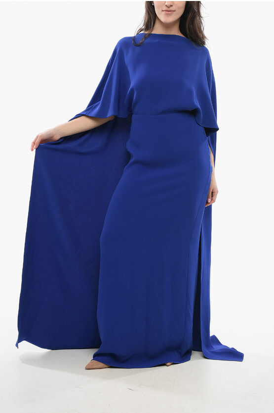 Valentino Silk Boat Neckline Dress With Cape Design