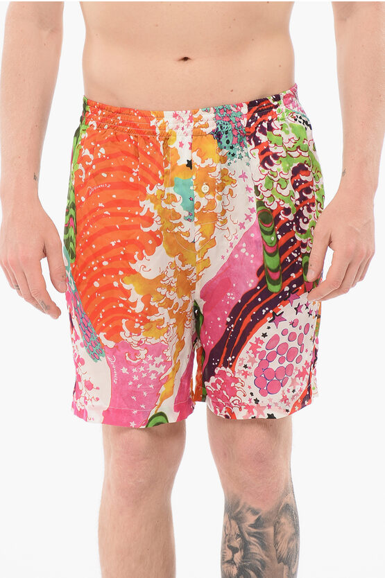 Dsquared2 Silk Boxer With Allover Print In Multi