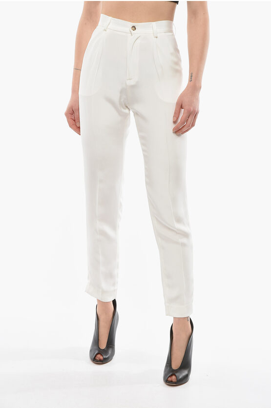 The Mannei Silk Caen Tailored Trousers With Double-pleat In White
