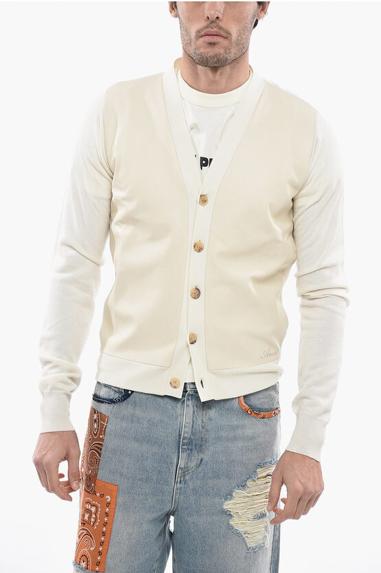 Amiri Silk Cardigan With Leather Details In White