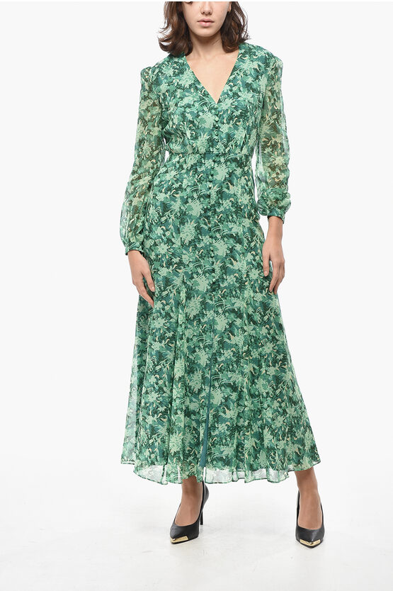 Saloni Silk Chiffon Annabelle Shirt Dress With Plant Motif In Multi