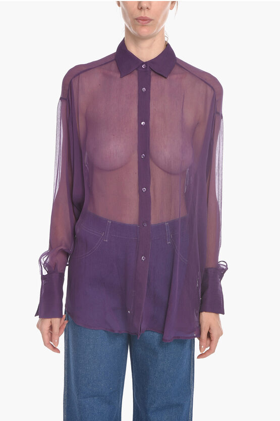 Ermanno Scervino Sheer Silk Blouse In Purple