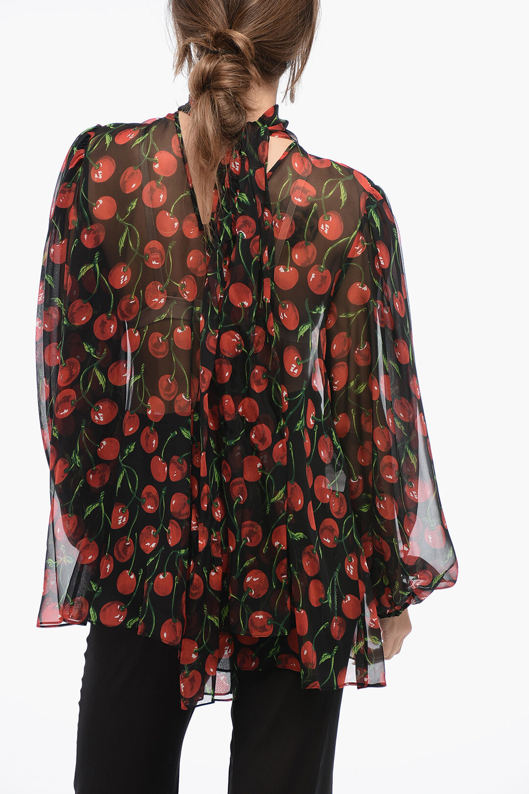 Dolce & Gabbana Silk Chiffon CHERRY Tie Neck Blouse women - Glamood Outlet